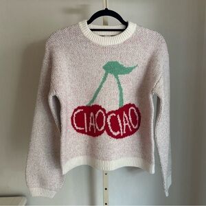 A New Day Ciao Ciao Cherry Design Sweater in Cream, Size XS